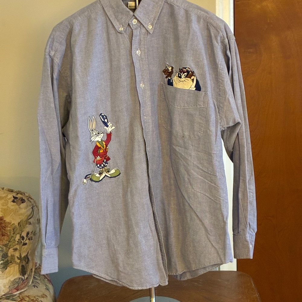 Blue Gray Bugs Bunny & Taz Golf Button Up